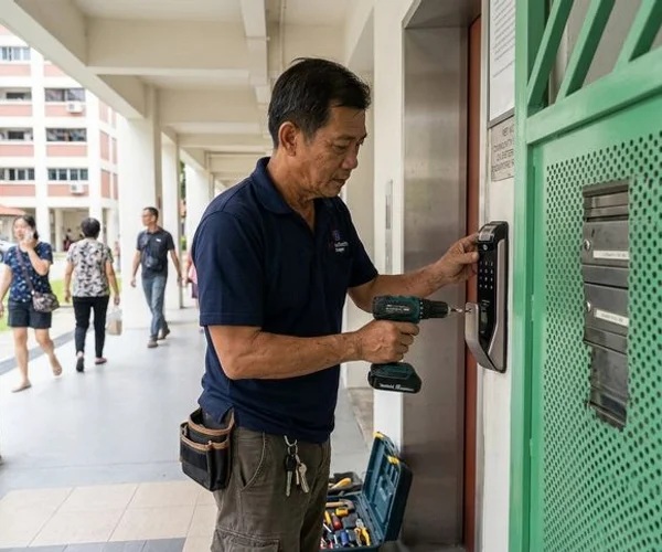Professional locksmith at work in Singapore